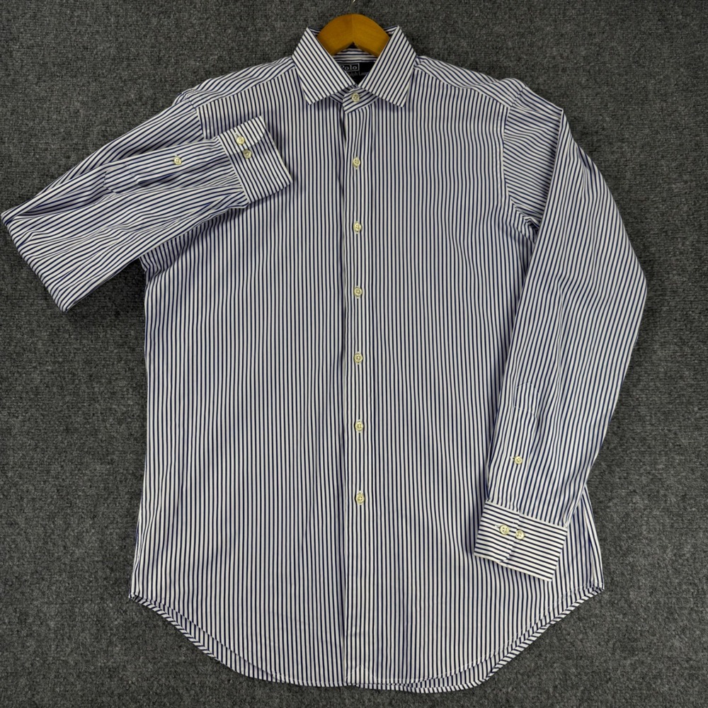 Polo Ralph Lauren Regent Classic Fit Shirt Men 15.5 34/35 Blue Striped Cotton - Picture 2 of 9